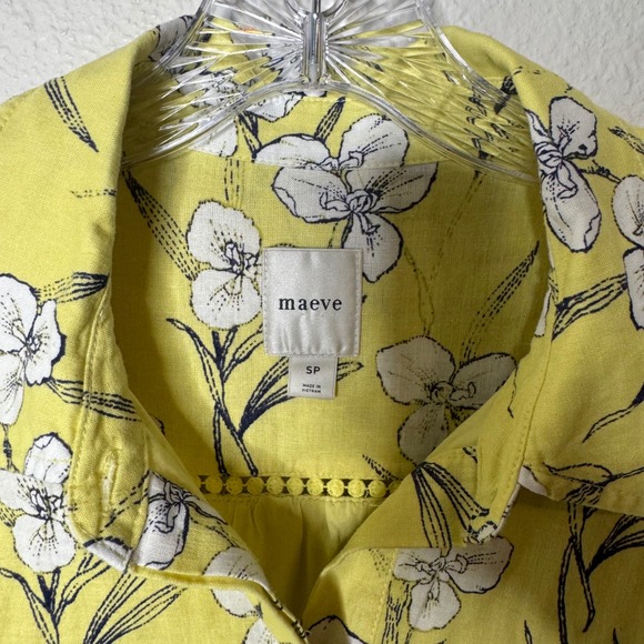 Maeve Anthropologie Yellow Floral Linen Blend Tiered Babydoll Mini Dress SP - Picture 5 of 10